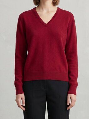 Vintage MacDougall 100% Pure Cashmere V-Neck Sweater Cranberry Red Scotland S
